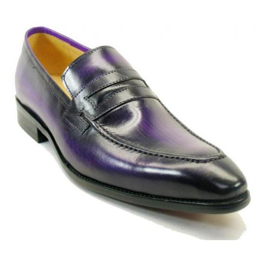 Carrucci Purple Hand Burnished Calfskin Leather Penny Loafer Shoes KS478-503.